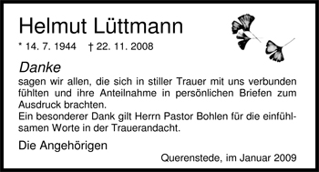 Traueranzeige von Helmut Lüttmann von Nordwest-Zeitung