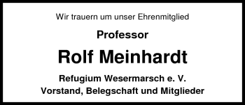 Traueranzeige von Prof. Dr. Rolf Meinhardt von Nordwest-Zeitung