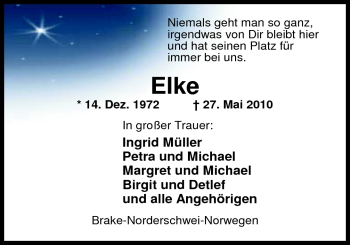 Traueranzeige von Elke Tretter von Nordwest-Zeitung