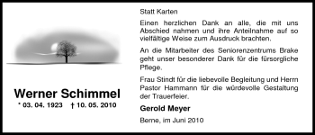 Traueranzeige von Werner Schimmel von Nordwest-Zeitung