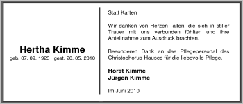 Traueranzeige von Hertha Kimme von Nordwest-Zeitung