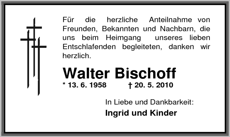  Traueranzeige für Walter Bischoff vom 28.06.2010 aus Nordwest-Zeitung