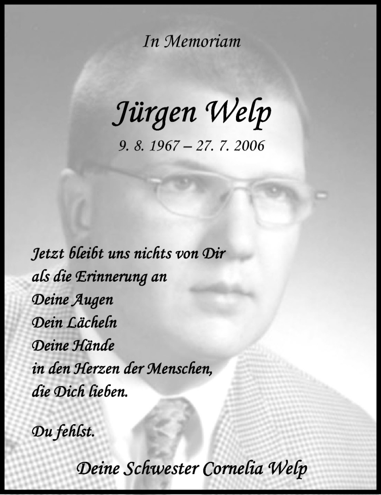  Traueranzeige für Jürgen Welp vom 27.07.2010 aus Nordwest-Zeitung