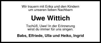 Traueranzeige von Uwe Wittich von Nordwest-Zeitung