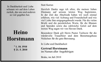Traueranzeige von Heino Horstmann von Nordwest-Zeitung