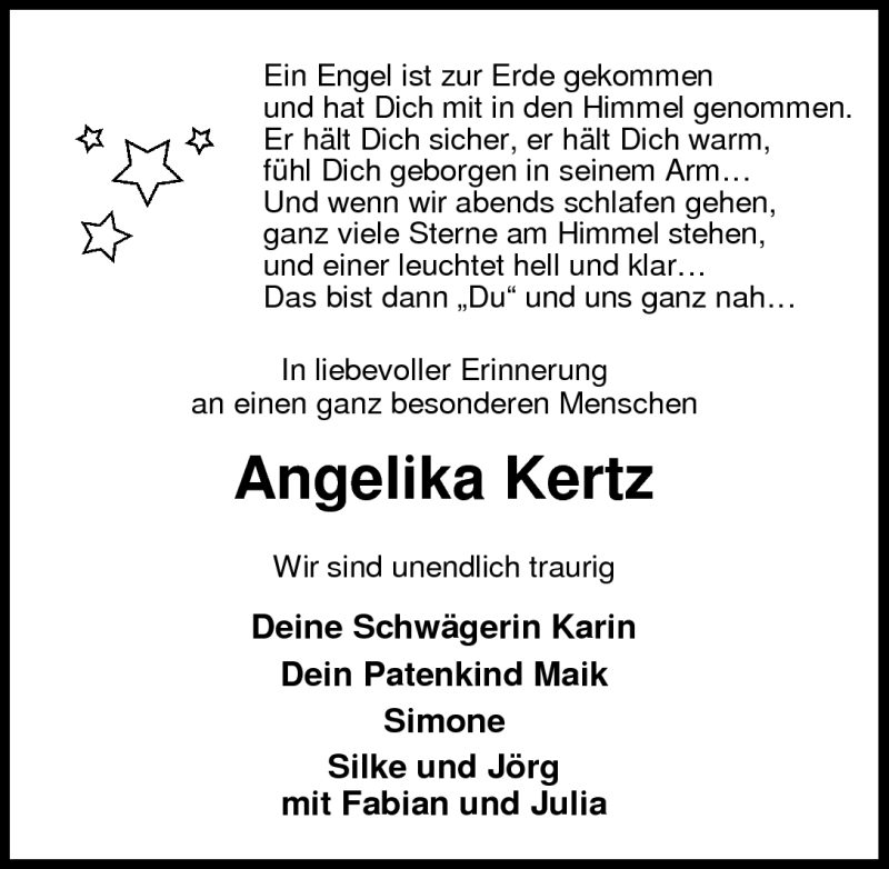  Traueranzeige für Angelika Kertz vom 20.07.2010 aus Nordwest-Zeitung