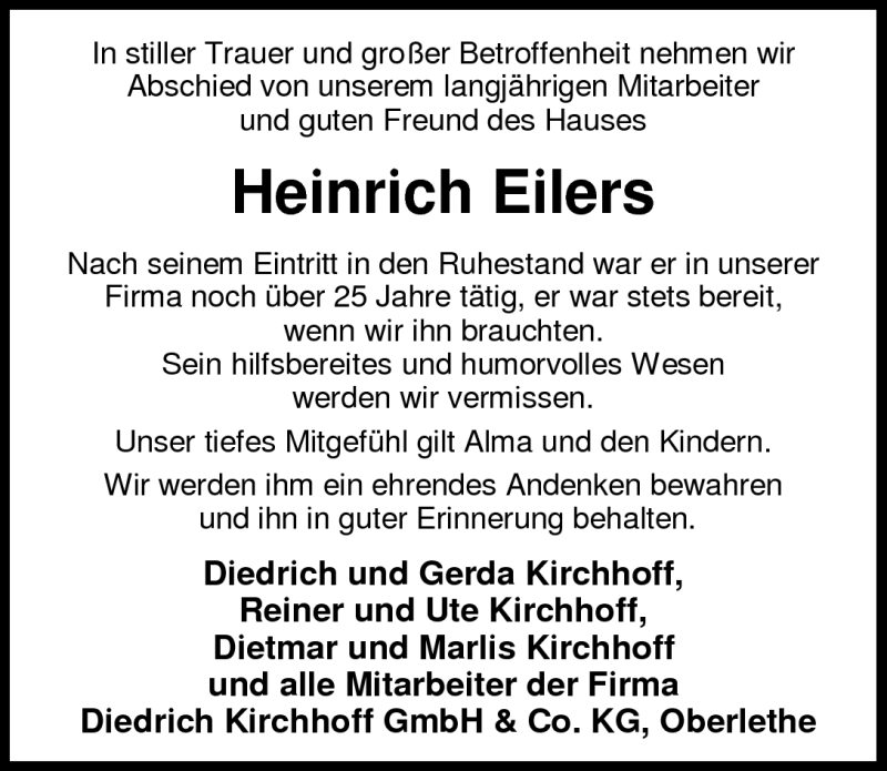  Traueranzeige für Heinrich Eilers vom 21.07.2010 aus Nordwest-Zeitung