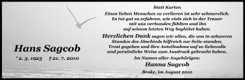 Traueranzeige von Hans Sagcob von Nordwest-Zeitung