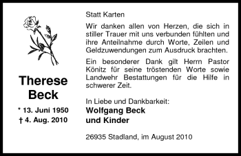 Traueranzeige von Therese Beck von Nordwest-Zeitung