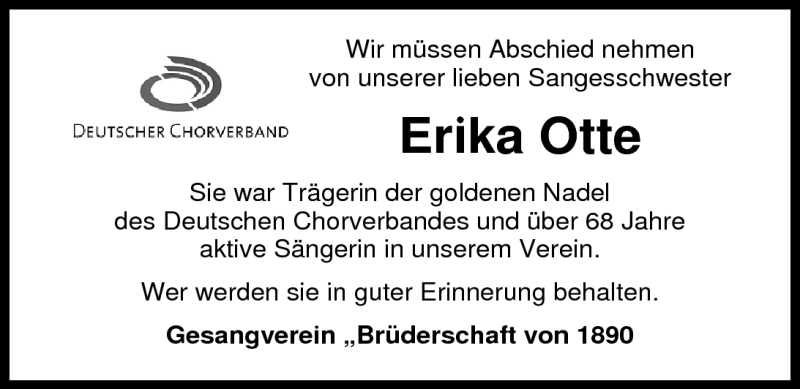 Traueranzeigen von Erika Otte | nordwest-trauer.de