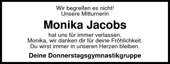 Traueranzeige von Monika Jacobs von Nordwest-Zeitung