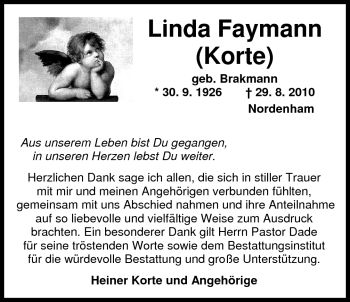 Traueranzeige von Linda Faymann von Nordwest-Zeitung