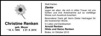 Traueranzeige von Christine Renken von Nordwest-Zeitung