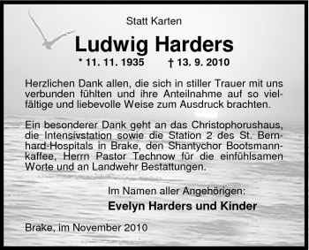 Traueranzeige von Ludwig Harders von Nordwest-Zeitung