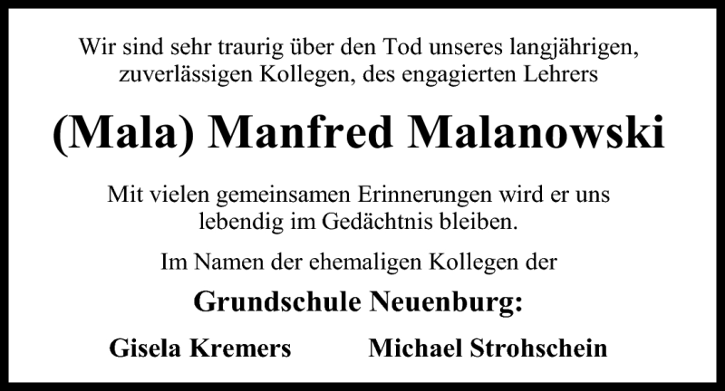  Traueranzeige für Manfred Malanowski vom 04.11.2010 aus Nordwest-Zeitung