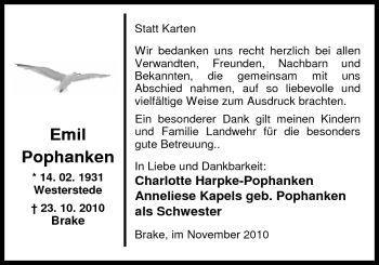 Traueranzeige von Emil Pophanken von Nordwest-Zeitung