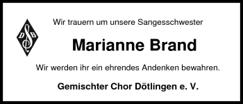 Traueranzeige von Marianne Brand von Nordwest-Zeitung