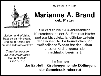 Traueranzeige von Marianne Brand von Nordwest-Zeitung