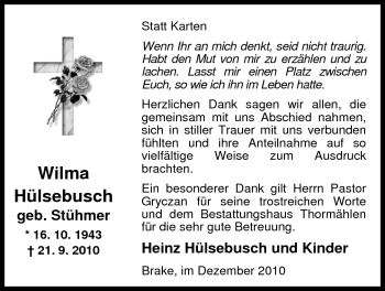 Traueranzeige von Wilma Hülsebusch von Nordwest-Zeitung