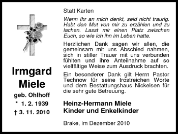 Traueranzeige von Irmgard Miele von Nordwest-Zeitung