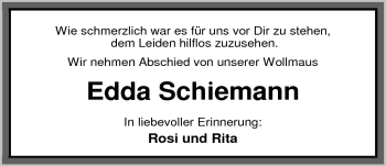 Traueranzeige von Edda Schiemann von Nordwest-Zeitung