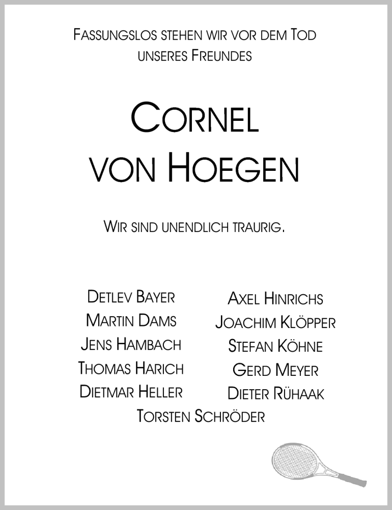  Traueranzeige für Cornel von Hoegen vom 14.12.2010 aus Nordwest-Zeitung