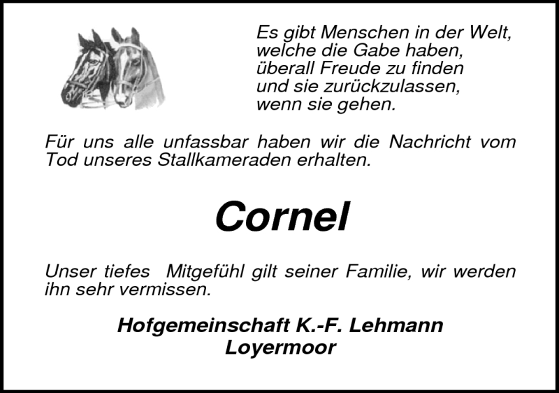  Traueranzeige für Cornel von Hoegen vom 14.12.2010 aus Nordwest-Zeitung