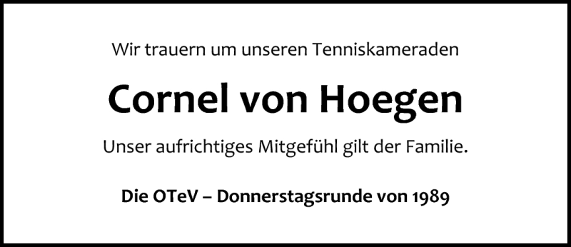  Traueranzeige für Cornel von Hoegen vom 14.12.2010 aus Nordwest-Zeitung