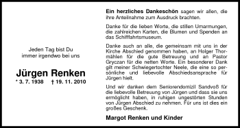 Traueranzeige von Jürgen Renken von Nordwest-Zeitung