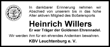 Traueranzeige von Heinrich Willers von Nordwest-Zeitung