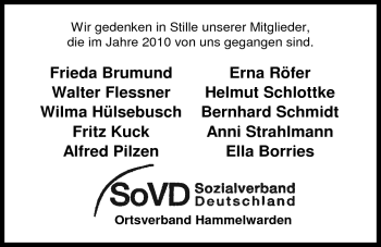 Traueranzeige von Frieda Brumund von Nordwest-Zeitung