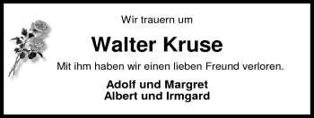 Traueranzeige von Walter Kruse von Nordwest-Zeitung