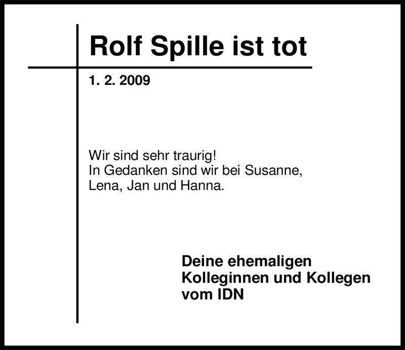  Traueranzeige für Rolf  Werner Spille vom 04.02.2009 aus Nordwest-Zeitung