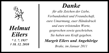 Traueranzeige von Helmut Eilers von Nordwest-Zeitung