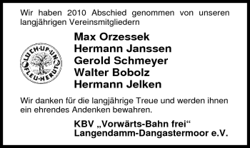 Traueranzeige von Max Orzessek von Nordwest-Zeitung