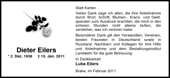 Traueranzeige von Dieter Eilers von Nordwest-Zeitung