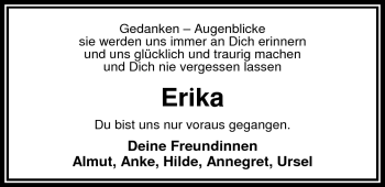 Traueranzeige von Erika Fischer von Nordwest-Zeitung
