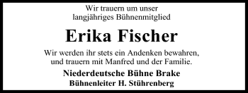 Traueranzeige von Erika Fischer von Nordwest-Zeitung