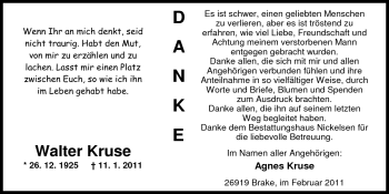 Traueranzeige von Walter Kruse von Nordwest-Zeitung