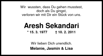 Traueranzeige von Aresh Sekandari von Nordwest-Zeitung