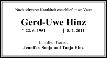Traueranzeige von Gerd-Uwe Hinz von Nordwest-Zeitung