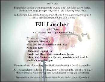 Traueranzeige von Elli Lüschen von Nordwest-Zeitung
