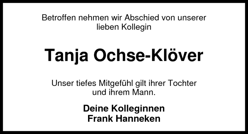  Traueranzeige für Tanja Ochse-Klöver vom 16.02.2011 aus Nordwest-Zeitung