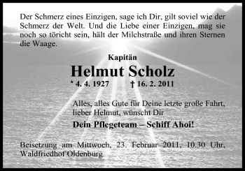 Traueranzeige von Helmut Scholz von Nordwest-Zeitung