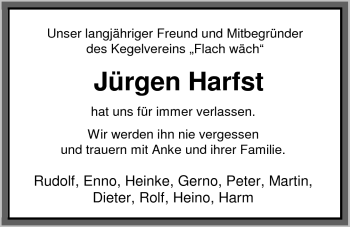 Traueranzeige von Jürgen Harfst von Nordwest-Zeitung