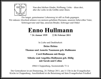 Traueranzeige von Enno Hullmann von Nordwest-Zeitung