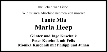 Traueranzeige von Maria Heep von Nordwest-Zeitung