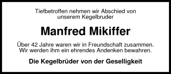 Traueranzeige von Manfred Mikiffer von Nordwest-Zeitung