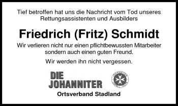 Traueranzeige von Friedrich (Fritz) Schmidt von Nordwest-Zeitung