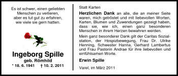 Traueranzeige von Ingeborg Spille von Nordwest-Zeitung